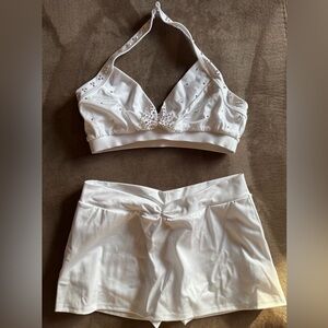 Dallaswear White Rhinestone Halter Top with Matching Skirt - NFL Cheer/Pro Dance